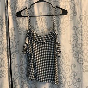 American Eagle Cold Shoulder Gingham Flounce Top